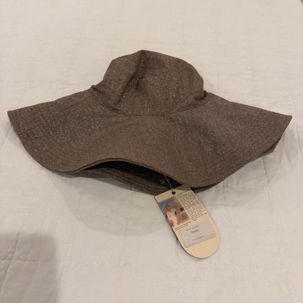FloraBella Marlo Beach Wide-Brim Hat Brown and Silver NWT